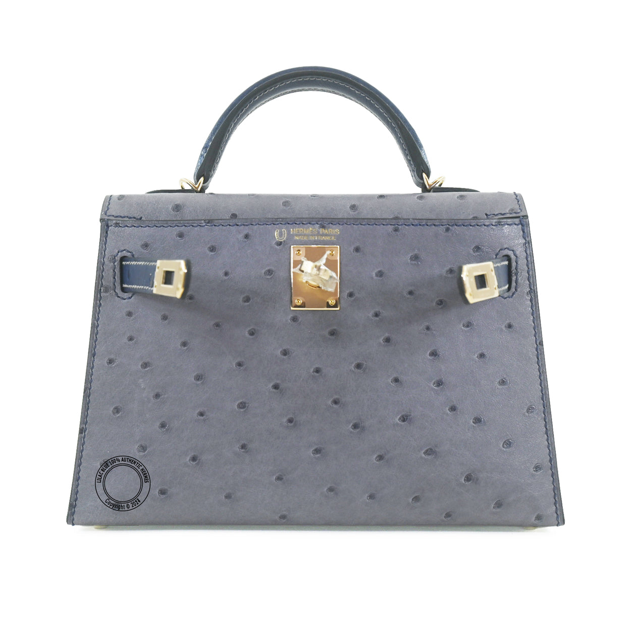 Hermès Kelly 20cm Gris Agate/Bleu Iris HSS Ostrich RGHW