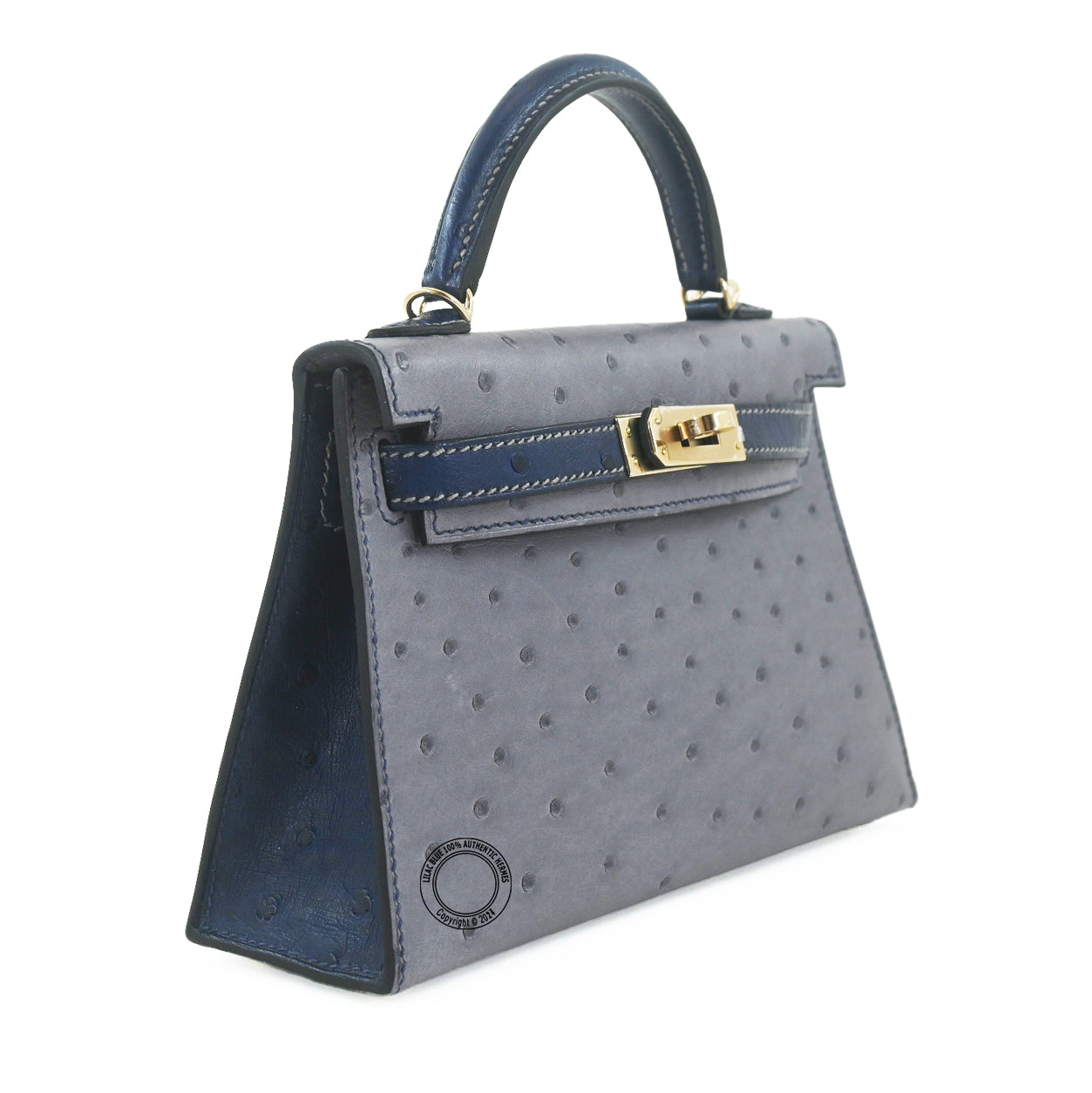 Hermès Kelly 20cm Gris Agate/Bleu Iris HSS Ostrich RGHW