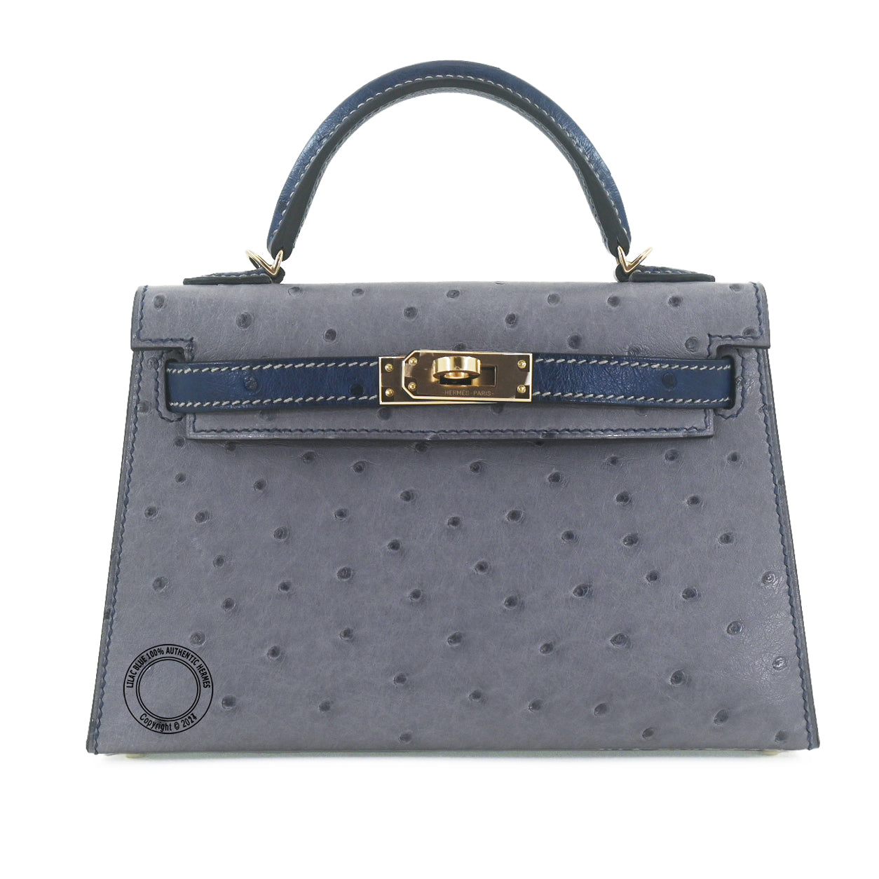 Hermès Kelly 20cm Gris Agate/Bleu Iris HSS Ostrich RGHW
