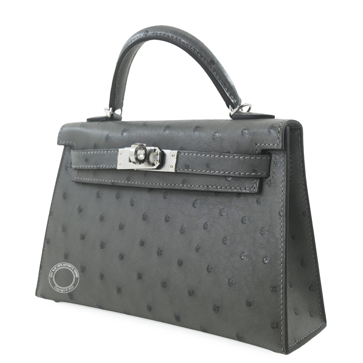 Hermès Kelly 20cm Gris Meyer Ostrich PHW