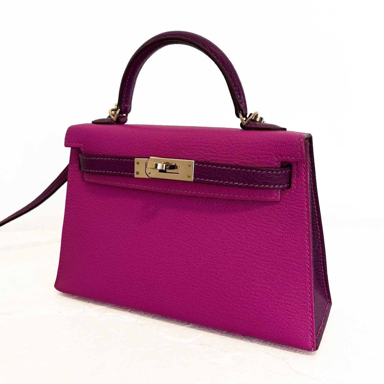 Hermès Kelly 20cm Magnolia/Cassis HSS Chevre PBHW
