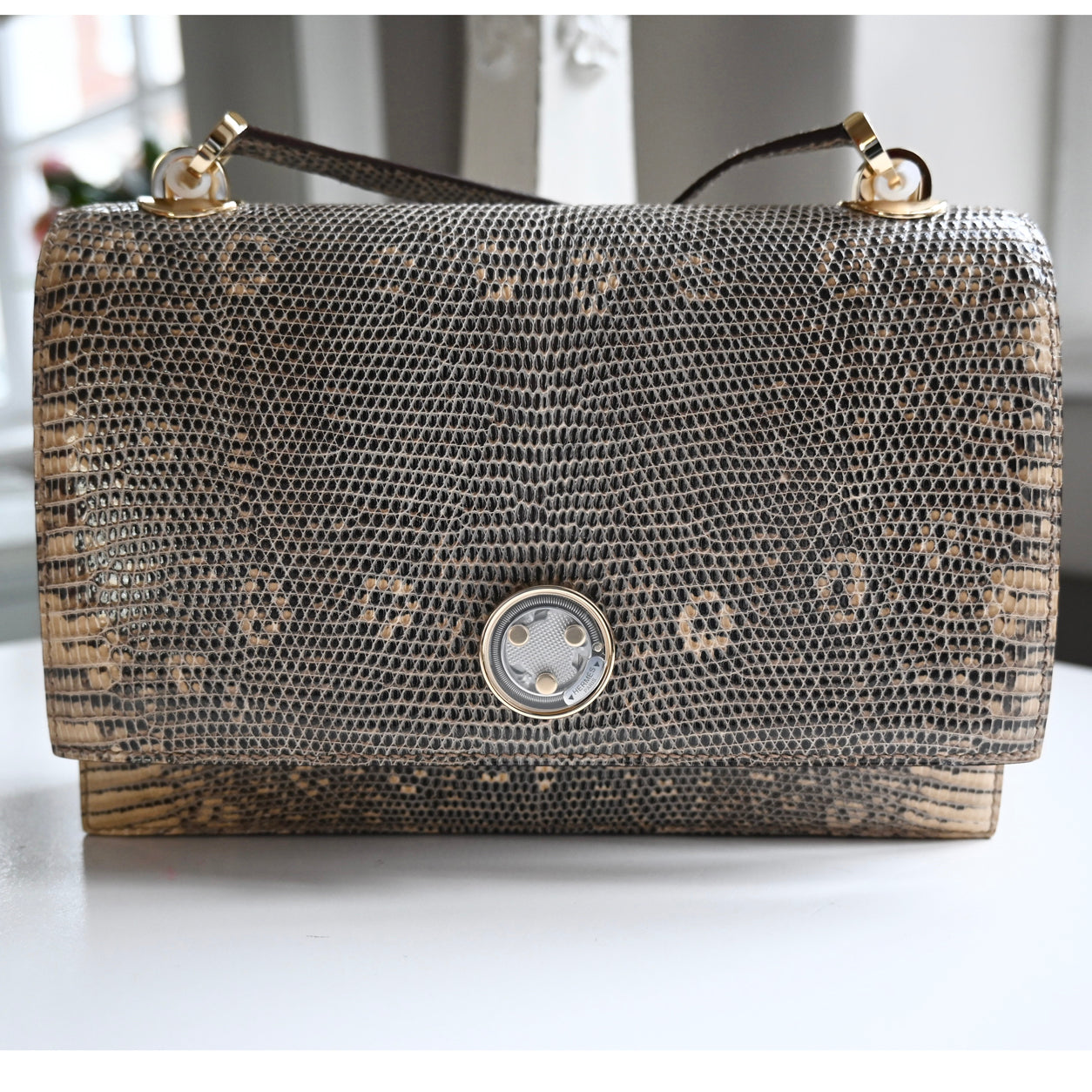 Hermès Minuit au Faubourg 20cm Ombre Desert Salvator Lizard GHW