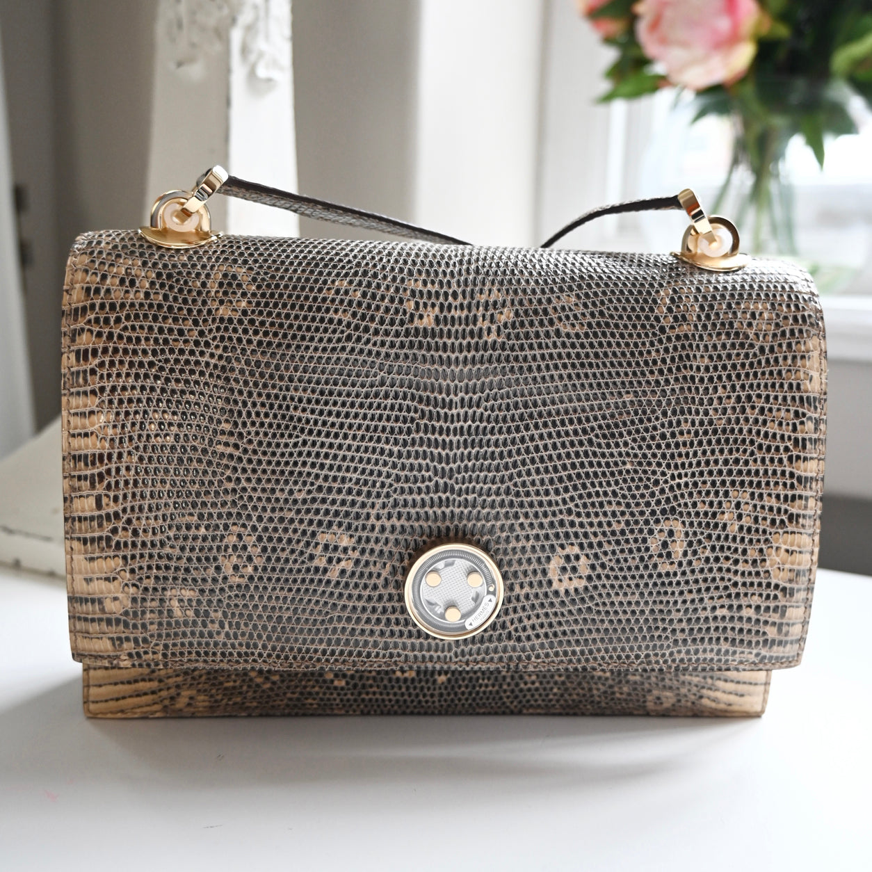 Hermès Minuit au Faubourg 20cm Ombre Desert Salvator Lizard GHW