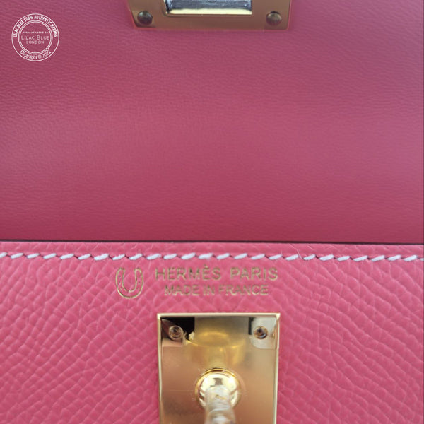 Hermes Kelly 20cm Rose Azalee/Craie HSS Epsom GHW