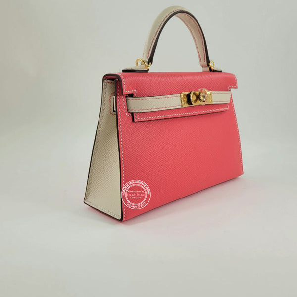Hermes Kelly 20cm Rose Azalee/Craie HSS Epsom GHW