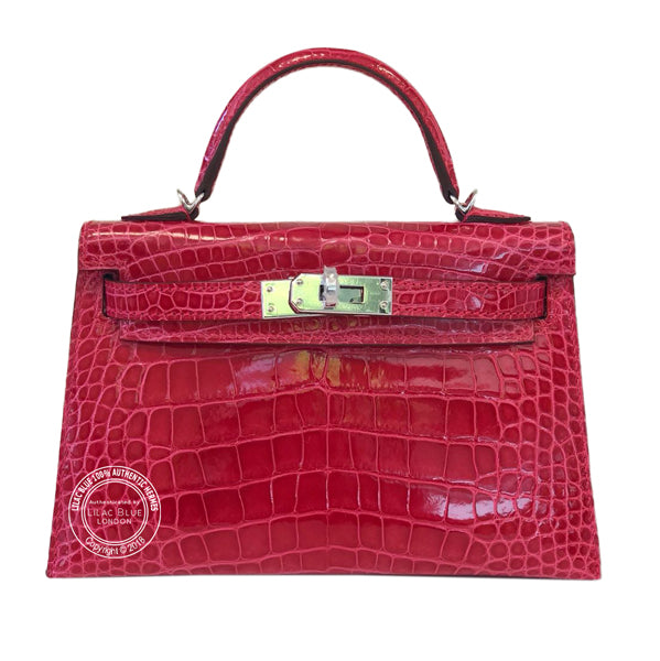 Hermès Kelly 20cm Rose Extreme Shiny Alligator PHW