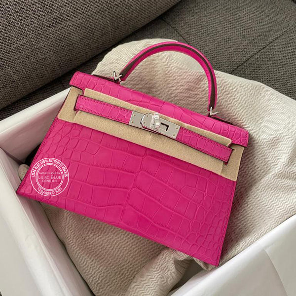 Hermès Kelly 20cm Rose Shocking Matte Alligator PHW