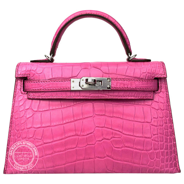 Hermès Kelly 20cm Rose Shocking Matte Alligator PHW