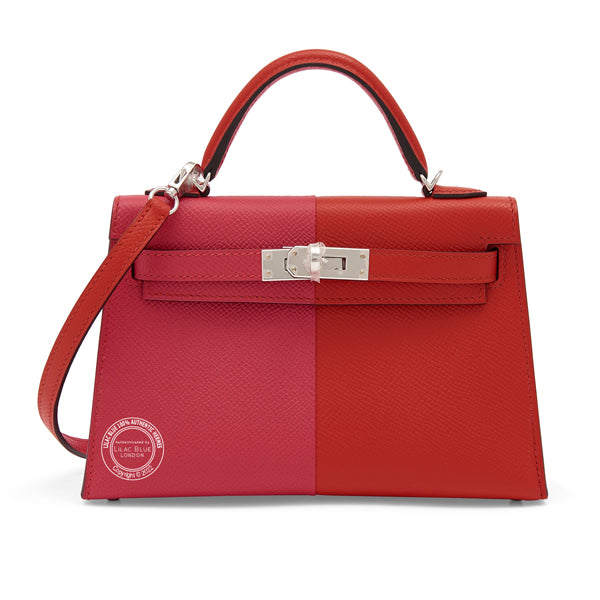 Hermès Kelly 20cm Rouge Coeur/Rose Extreme/Bleu Zanzibar Epsom PHW
