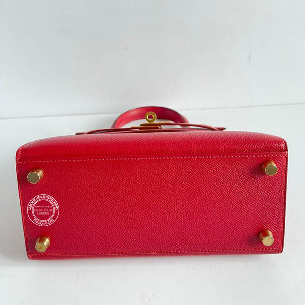 Hermès Kelly 20cm Rouge Vif Courchevel GHW - Vintage