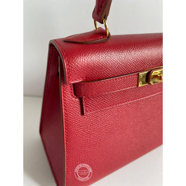Hermès Kelly 20cm Rouge Vif Courchevel GHW - Vintage