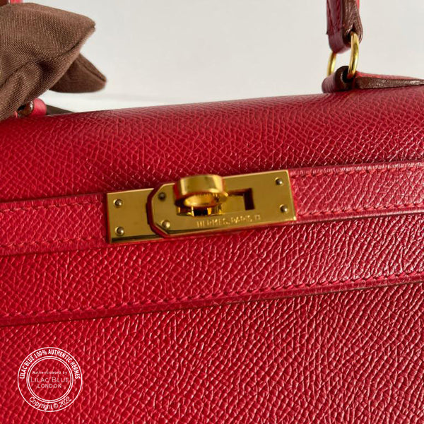 Hermès Kelly 20cm Rouge Vif Courchevel GHW - Vintage