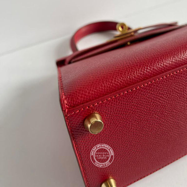 Hermès Kelly 20cm Rouge Vif Courchevel GHW - Vintage
