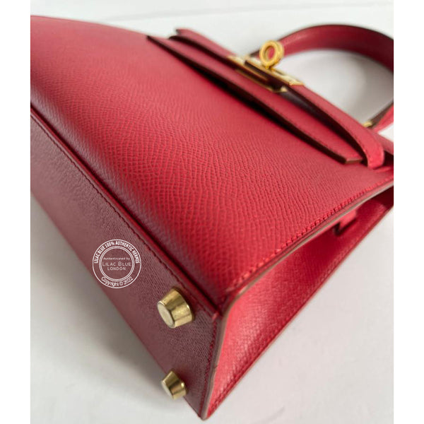Hermès Kelly 20cm Rouge Vif Courchevel GHW - Vintage