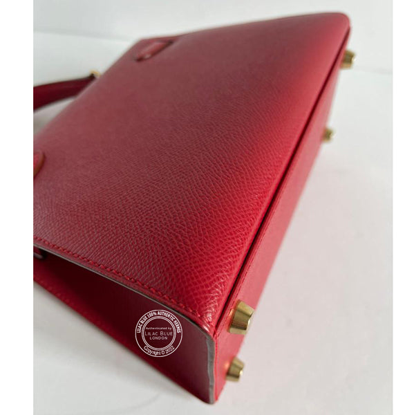 Hermès Kelly 20cm Rouge Vif Courchevel GHW - Vintage
