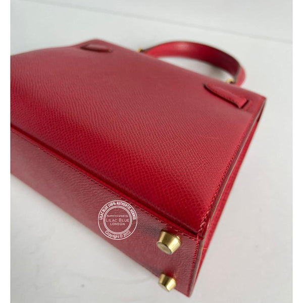 Hermès Kelly 20cm Rouge Vif Courchevel GHW - Vintage
