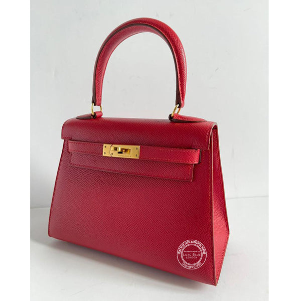 Hermès Kelly 20cm Rouge Vif Courchevel GHW - Vintage