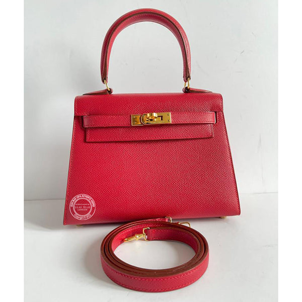 Hermès Kelly 20cm Rouge Vif Courchevel GHW - Vintage