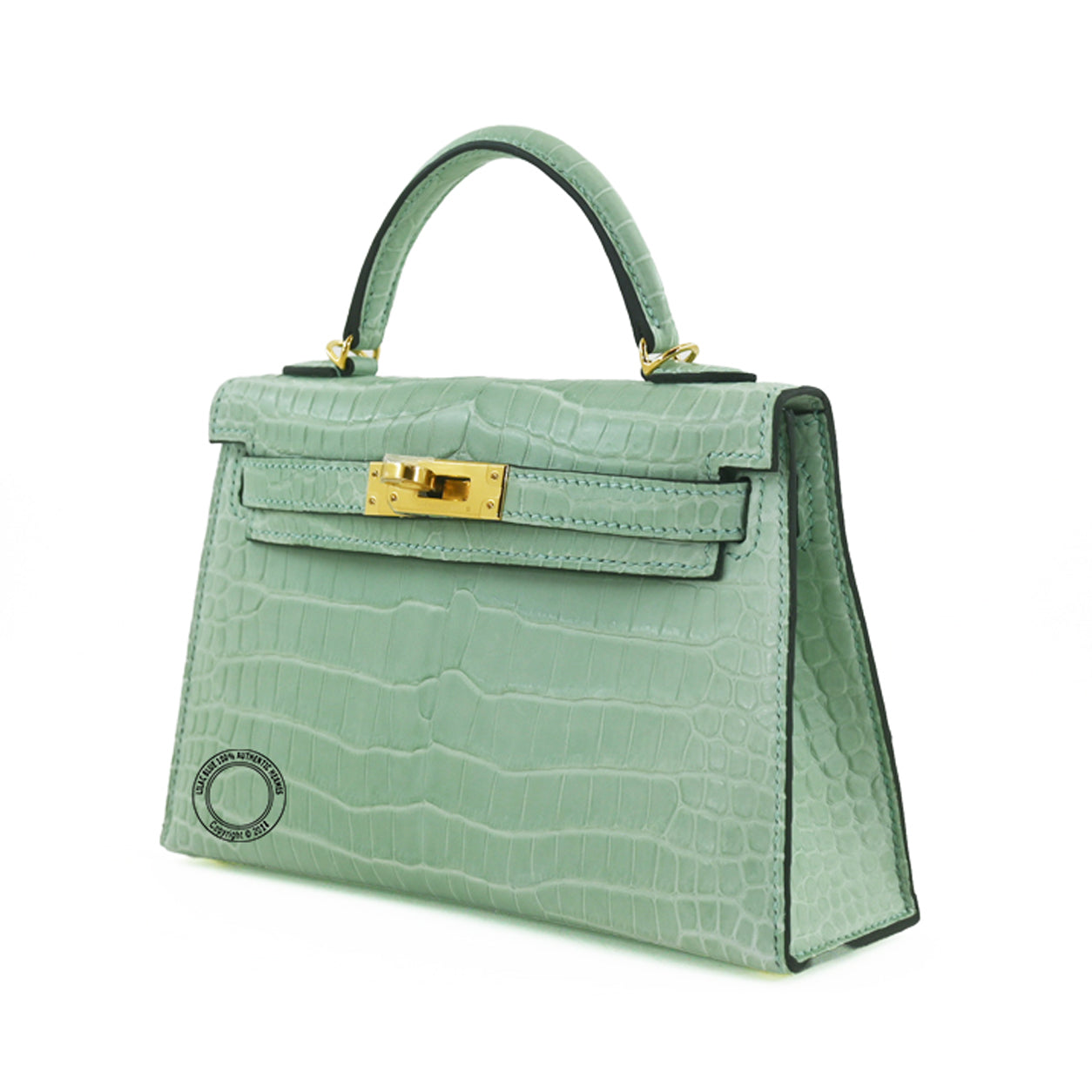 Hermès Kelly 20cm Vert d'Eau Matte Crocodile GHW