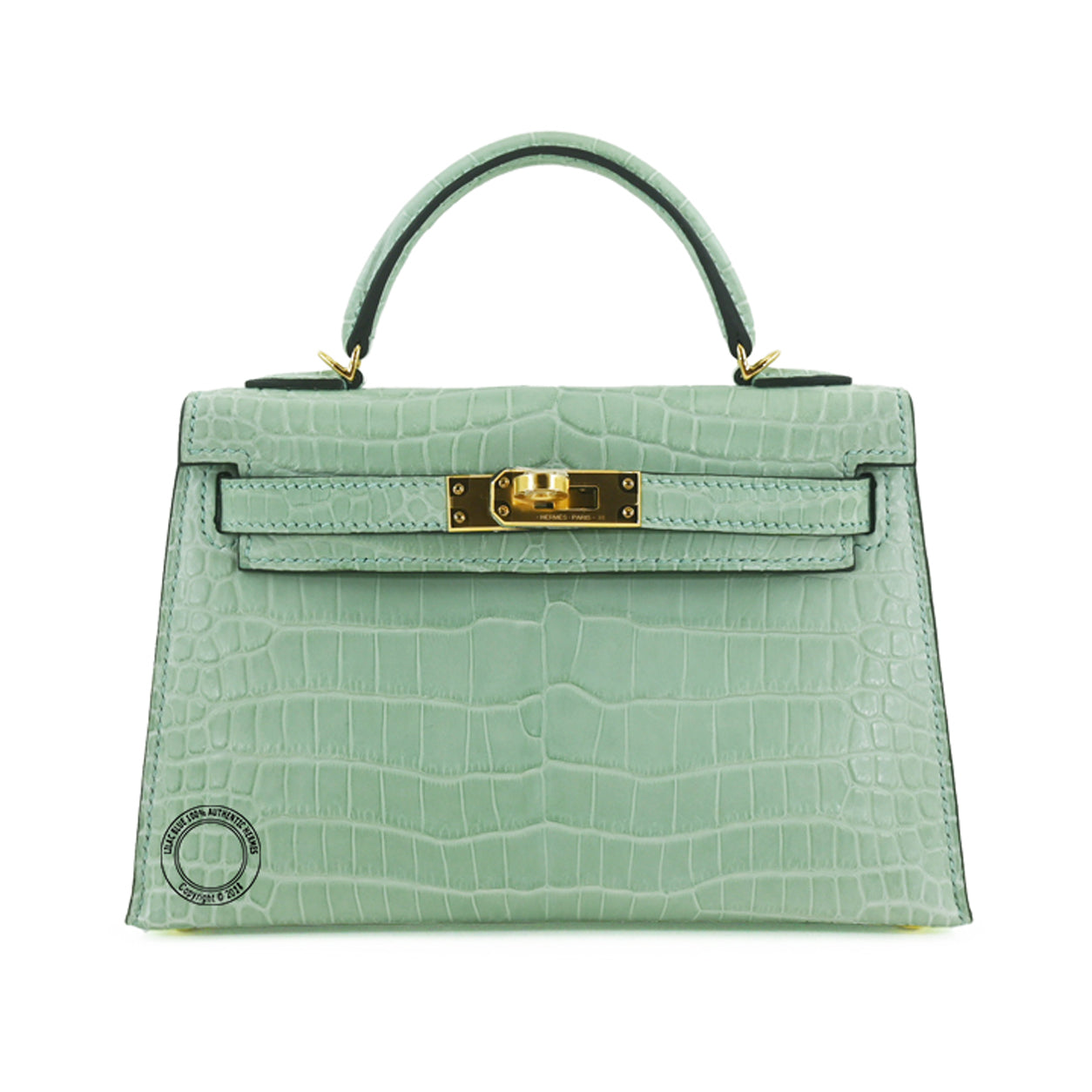 Hermès Kelly 20cm Vert d'Eau Matte Crocodile GHW