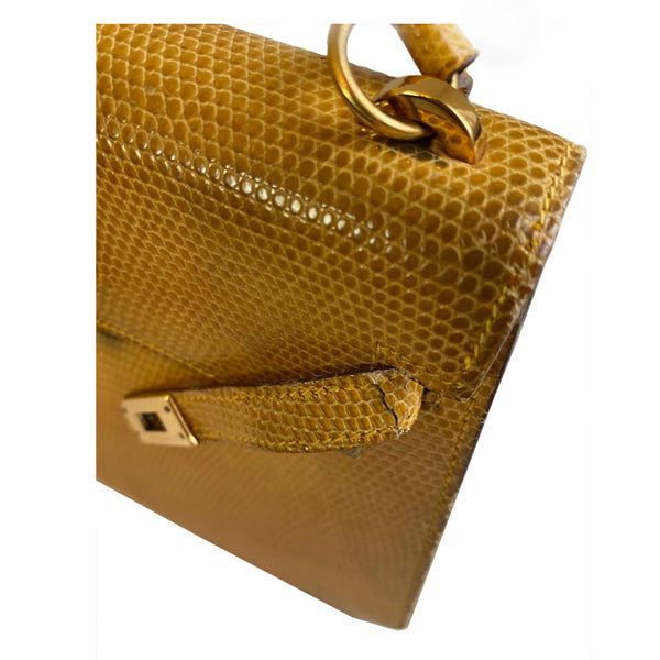 Hermès Kelly 20cm Yellow Lizard GHW - Vintage