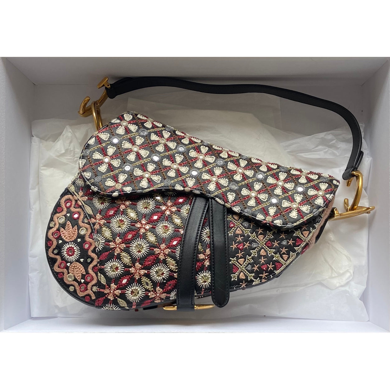 Dior Saddle Bag Black/Pink/White Canvas/Leather GHW - Preloved