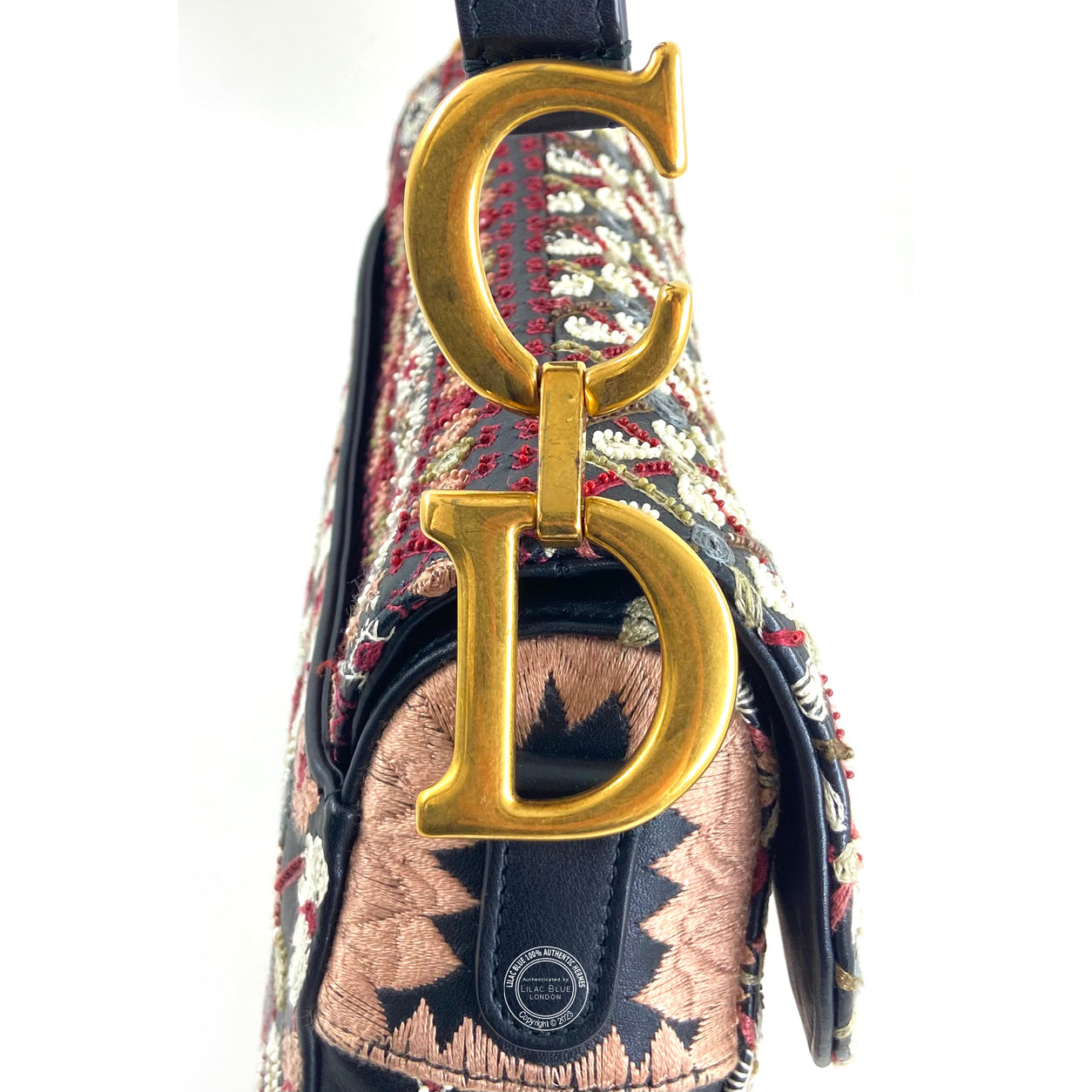 Dior Saddle Bag Black/Pink/White Canvas/Leather GHW - Preloved