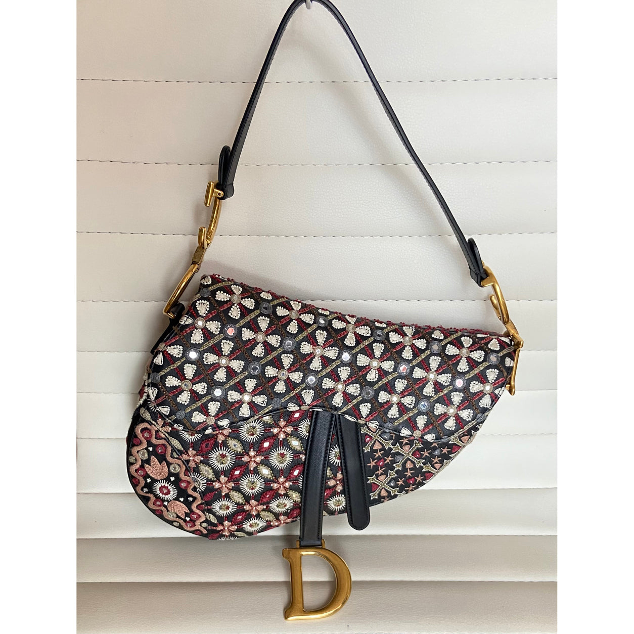 Dior Saddle Bag Black/Pink/White Canvas/Leather GHW - Preloved