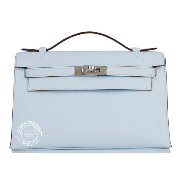 Hermès Kelly 22cm Bleu Brume Mini Pochette Swift PHW