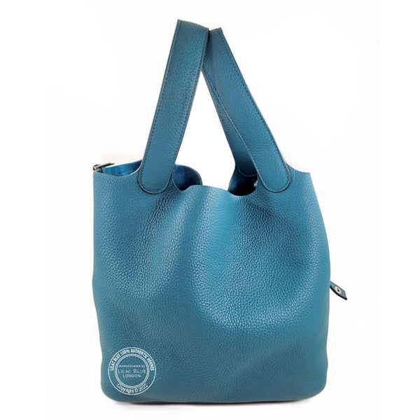 Hermes Picotin 22cm Bleu Colvert Clemence PHW - As New