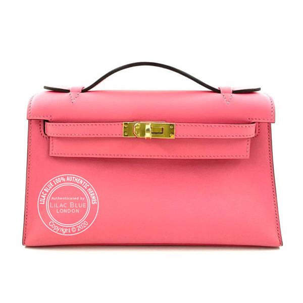 Hermès Kelly 22cm Rose Azalee Mini Pochette Swift GHW