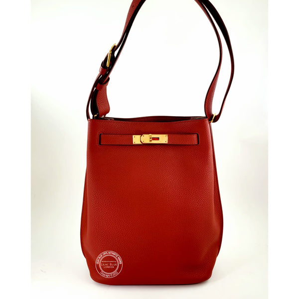 Hermès So Kelly 22cm Rouge Casaque Clemence GHW - Preloved