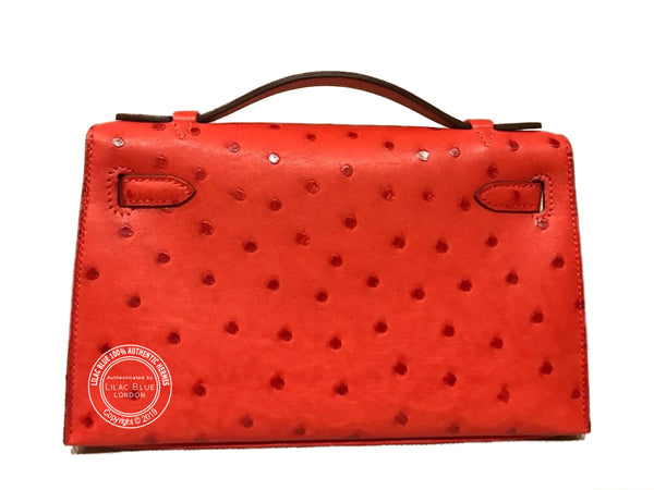 Hermès Kelly 22cm Rouge Exotique Mini Pochette Ostrich GHW