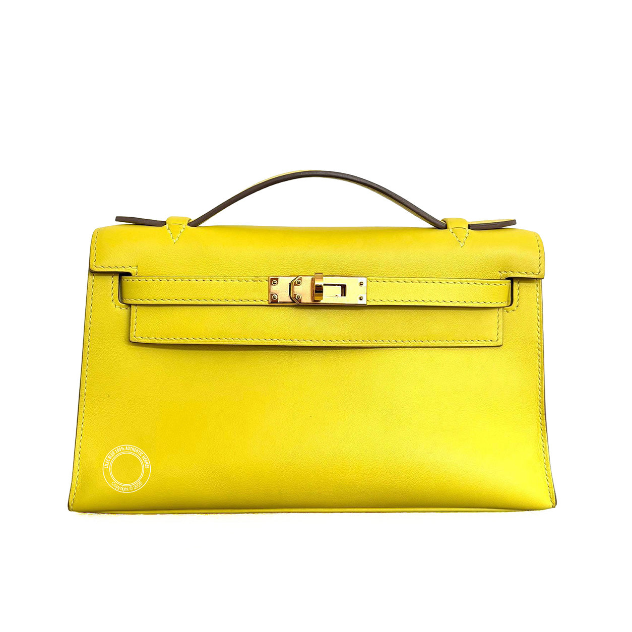 Hermès Kelly 22cm Lime Pochette Swift GHW - Preloved