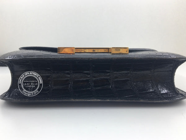 Hermès Constance 23cm Black Shiny Croc GHW Vintage