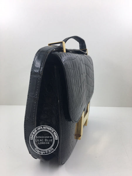 Hermès Constance 23cm Black Shiny Croc GHW Vintage