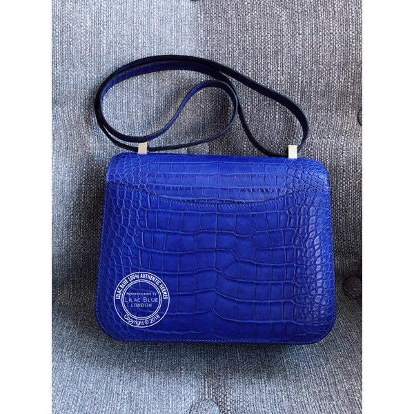 Hermès Constance 24cm Bleu Electrique Matte Croc PHW