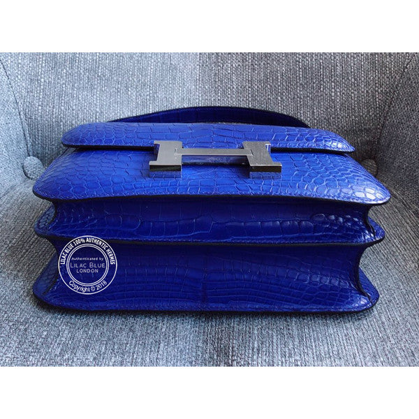Hermès Constance 24cm Bleu Electrique Matte Croc PHW