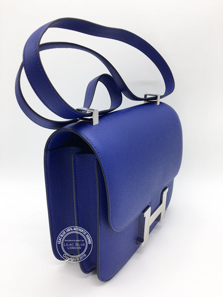 Hermès Constance 24cm Bleu Electrique Epsom PHW