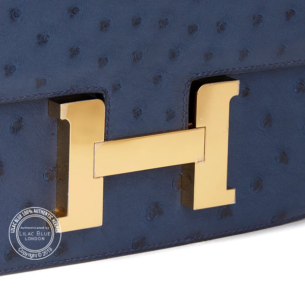Hermès Constance 24cm Bleu de Malte HSS Ostrich GHW - Preloved
