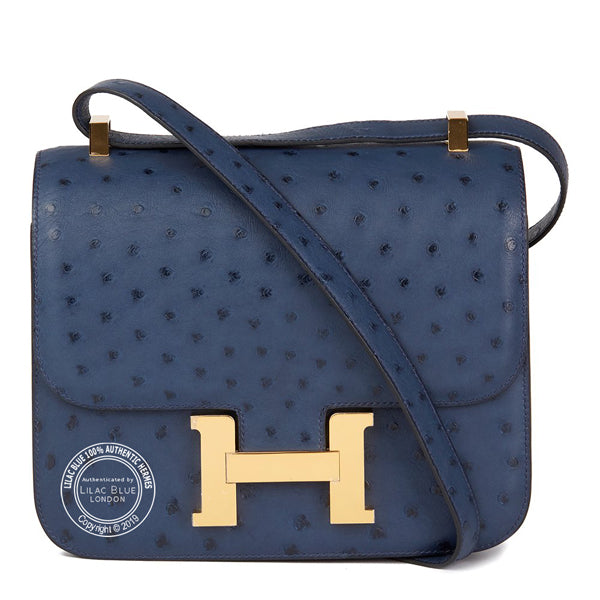 Hermès Constance 24cm Bleu de Malte HSS Ostrich GHW - Preloved