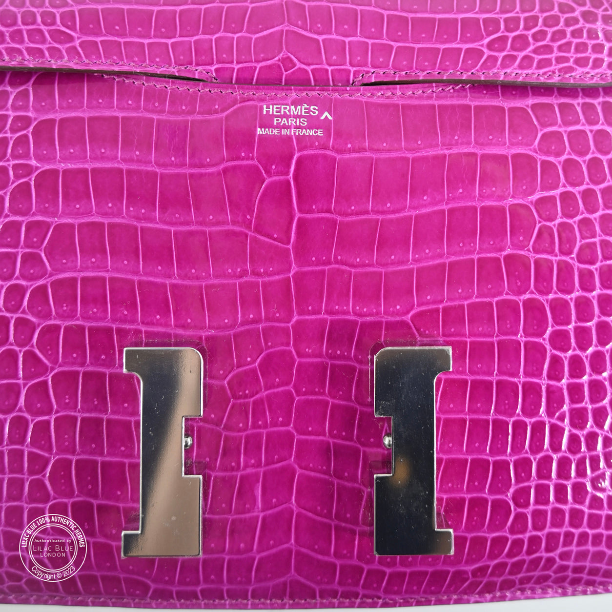 Hermès Constance 24cm Rose Scheherazade Shiny Croc PHW