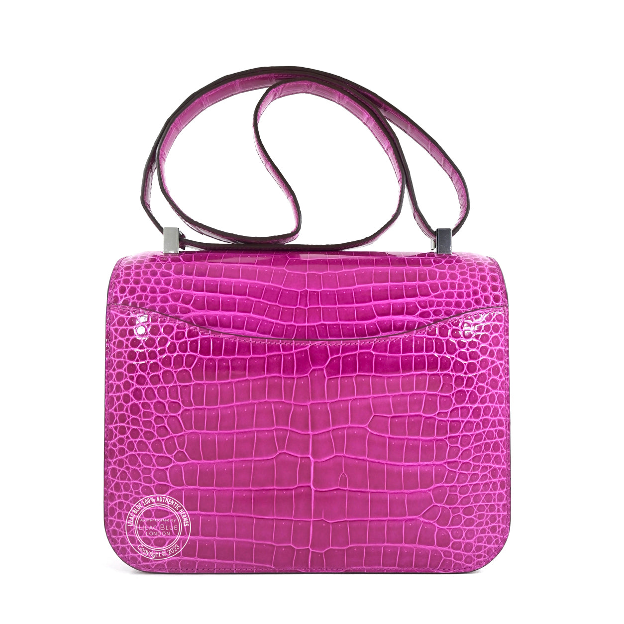 Hermès Constance 24cm Rose Scheherazade Shiny Croc PHW