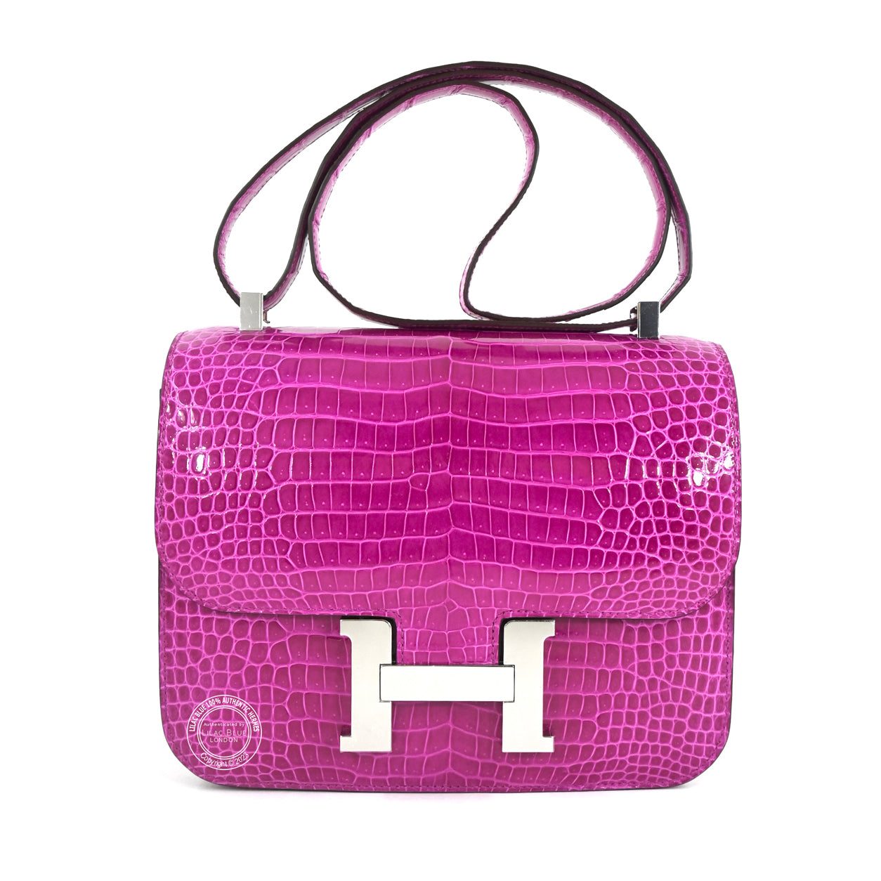 Hermès Constance 24cm Rose Scheherazade Shiny Croc PHW