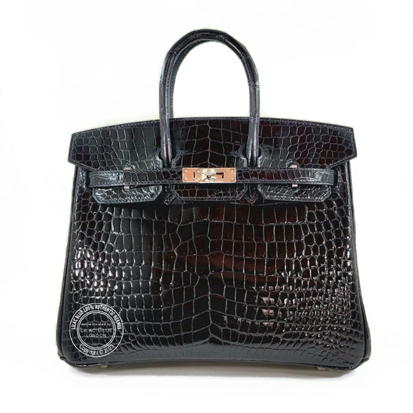 Hermès Birkin 25cm Black Shiny Croc PHW