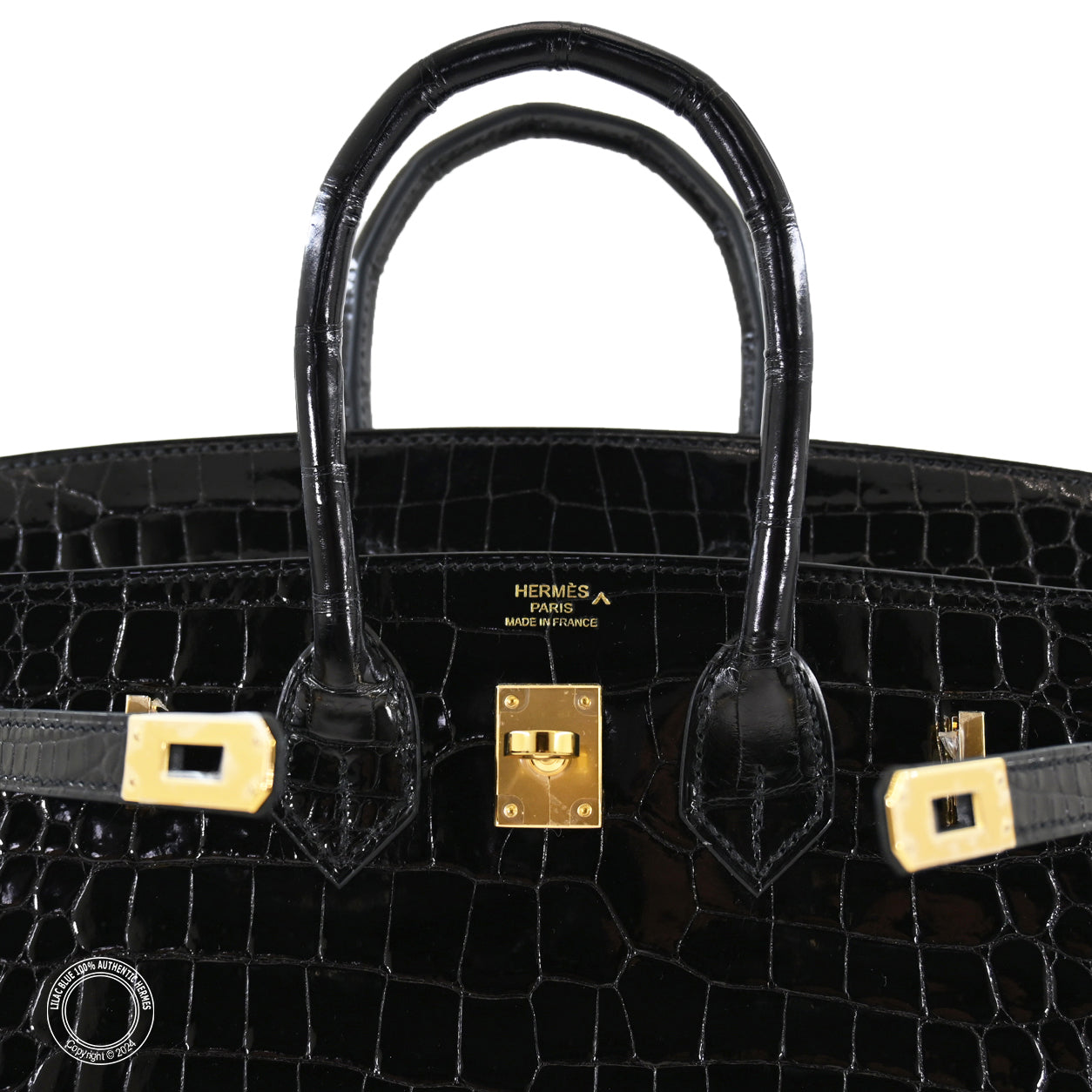 Hermes Birkin 25cm Black Shiny Croc GHW