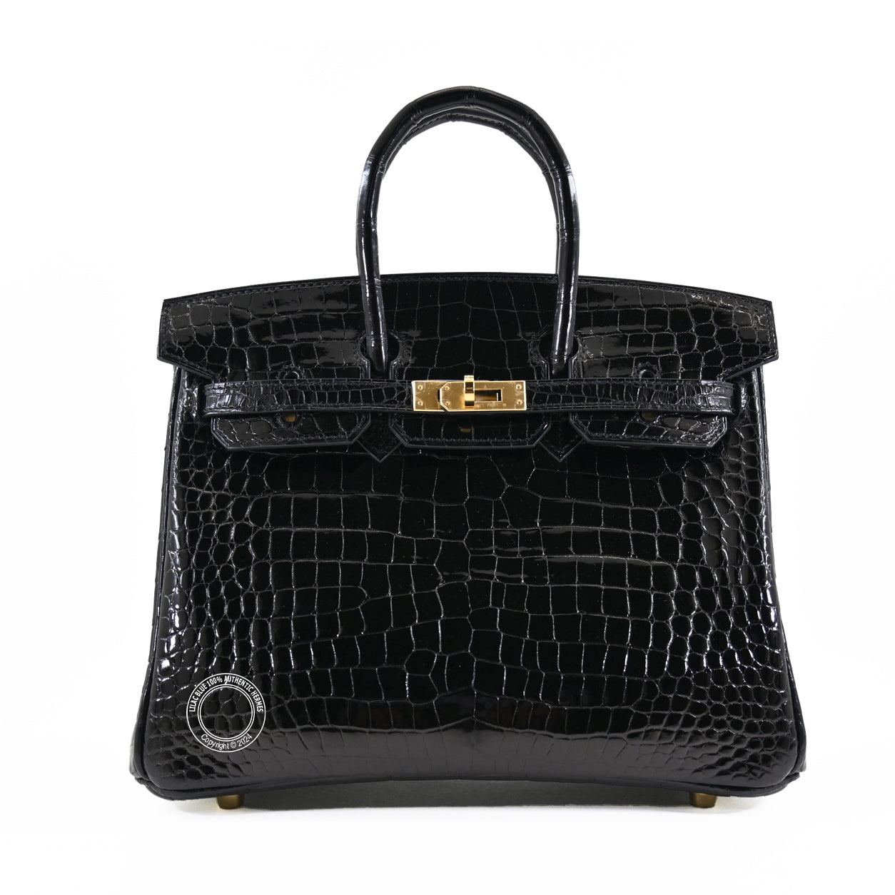 Hermes Birkin 25cm Black Shiny Croc GHW