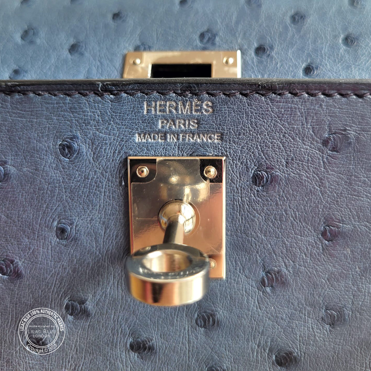 Hermes Kelly 25cm Bleu Roi Ostrich PHW