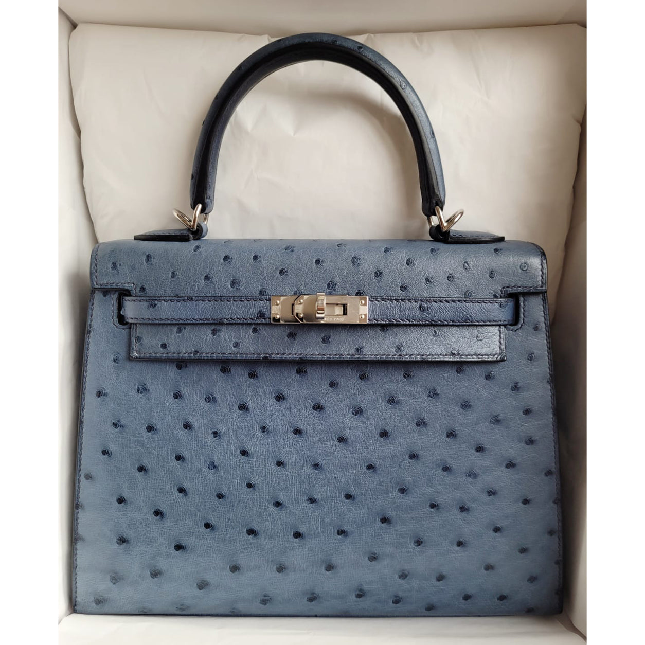 Hermes Kelly 25cm Bleu Roi Ostrich PHW