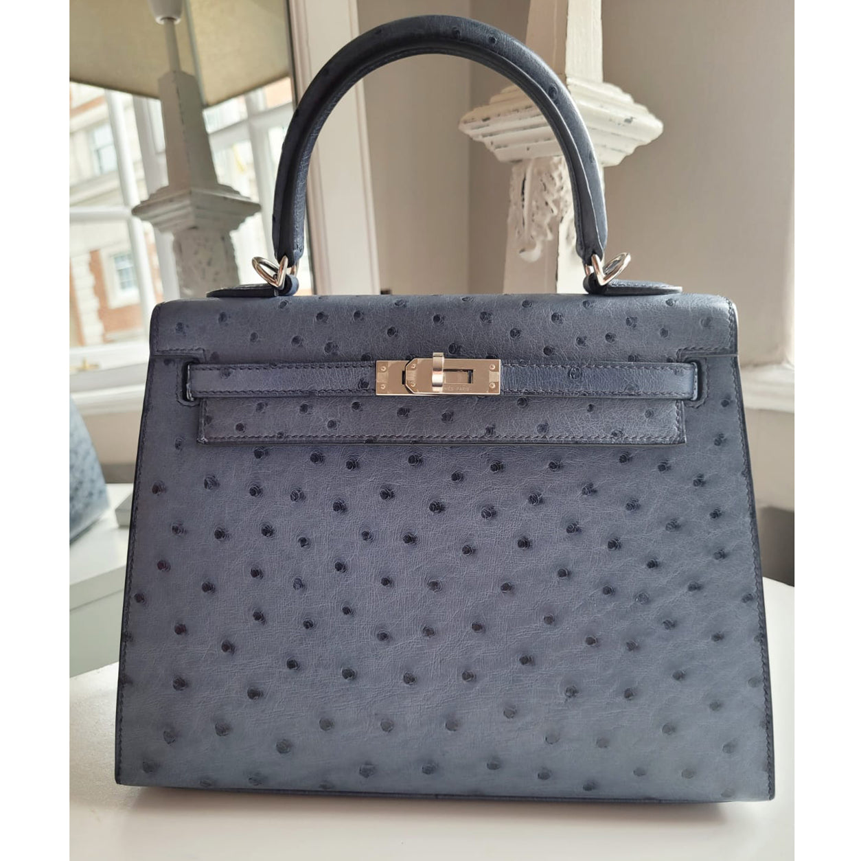 Hermes Kelly 25cm Bleu Roi Ostrich PHW